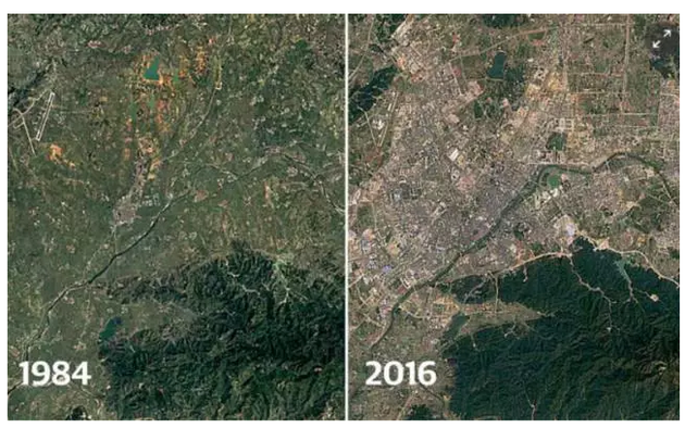 义乌市卫星俯拍对比图(图片来源:卫报)