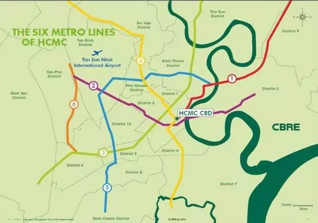 胡志明地铁(hcmc metro)规划的6条线路,要等到2020年才能正式通车运营