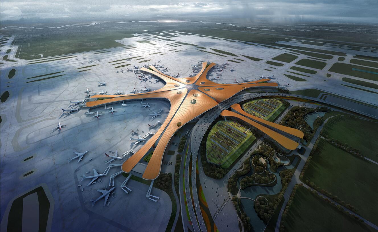 北京大兴新机场主要工程竣工 夜晚候机楼更绚丽