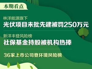 A股绿色周报｜36家上市公司登风险榜 百亿市值光伏企业旗下项目未批先建