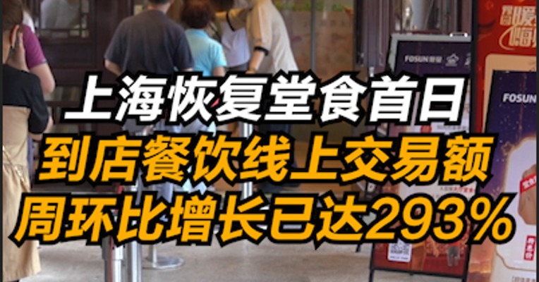 上海恢复堂食首日 到店餐饮线上交易额周环比增长已达293%