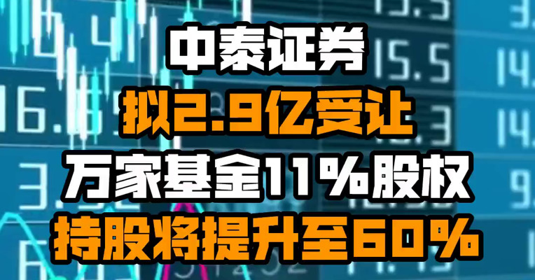 中泰证券拟2.9亿受让万家基金11%股权 持股将提升至60%
