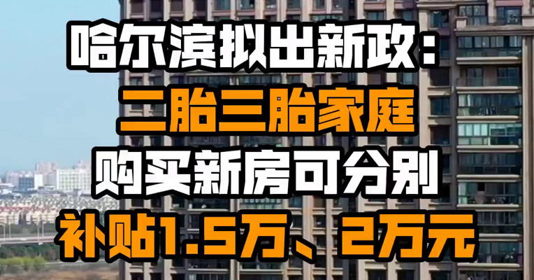 哈尔滨拟出新政：二胎三胎家庭购买新房可分别补贴1.5万、2万元