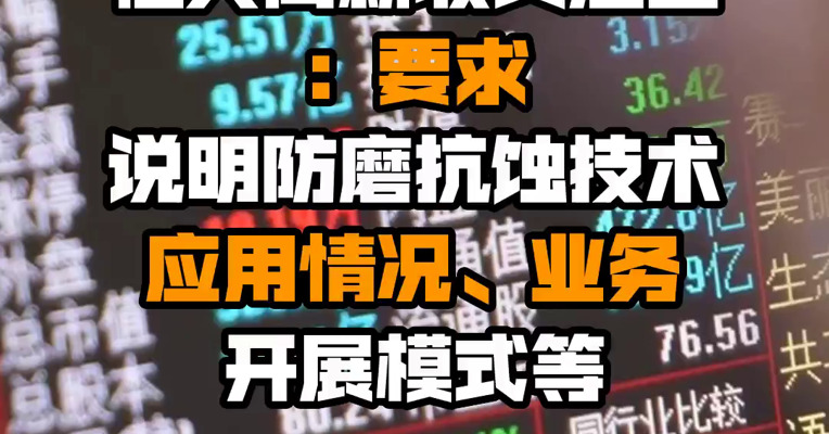 恒大高新收关注函：要求说明防磨抗蚀技术应用情况、业务开展模式等