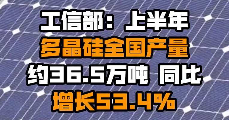 工信部：上半年多晶硅全国产量约36.5万吨 同比增长53.4%