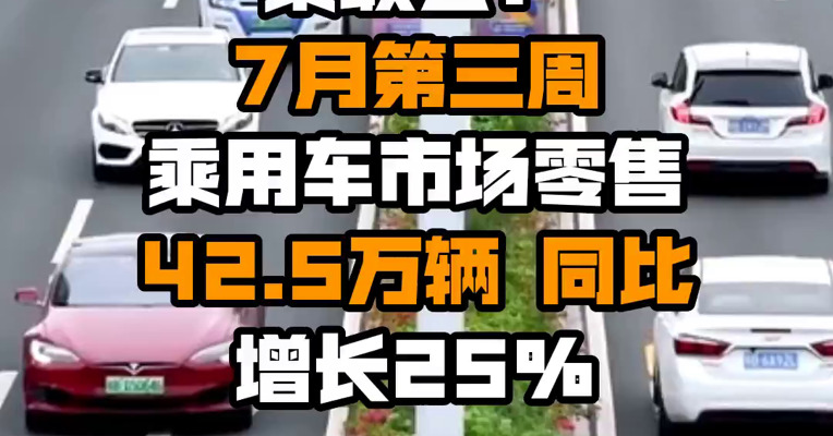 乘联会：7月第三周乘用车市场零售42.5万辆 同比增长25%