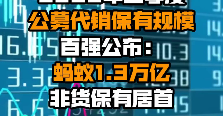 2022年二季度公募代销保有规模百强公布：蚂蚁1.3万亿非货保有居首