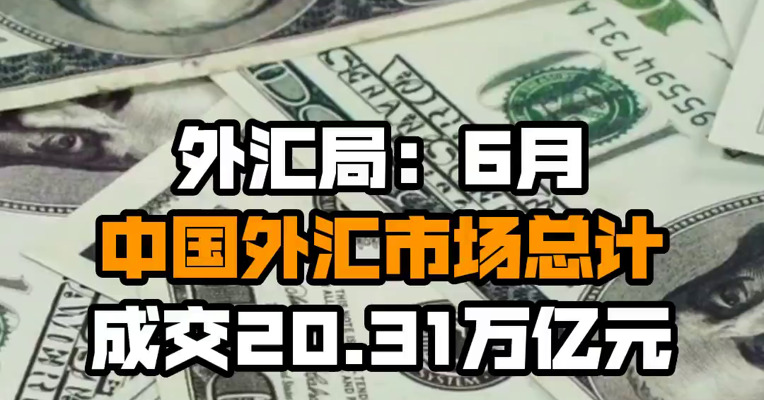 外汇局：6月中国外汇市场总计成交20.31万亿元