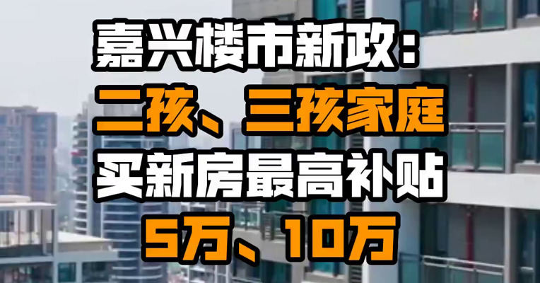 嘉兴楼市新政：二孩、三孩家庭买新房最高补贴5万、10万