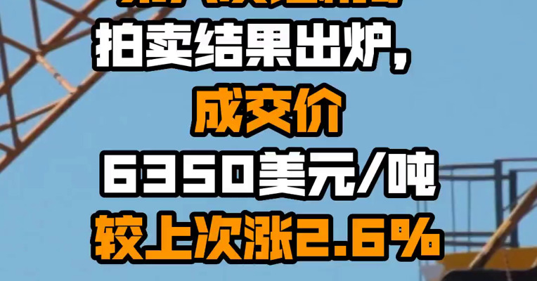 澳锂矿商皮尔巴拉第八次锂精矿拍卖结果出炉，成交价6350美元/吨较上次涨2.6% 