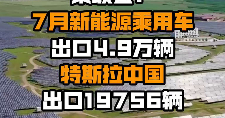 乘联会：7月新能源乘用车出口4.9万辆 特斯拉中国出口19756辆