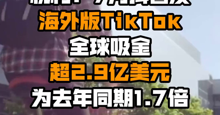 机构：7月抖音及海外版TikTok全球吸金超2.9亿美元 为去年同期1.7倍