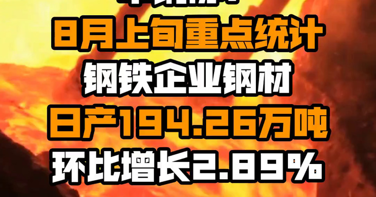 中钢协：8月上旬重点统计钢铁企业钢材日产194.26万吨 环比增长2.89%