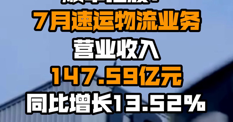 顺丰控股：7月速运物流业务营业收入147.59亿元 同比增长13.52%