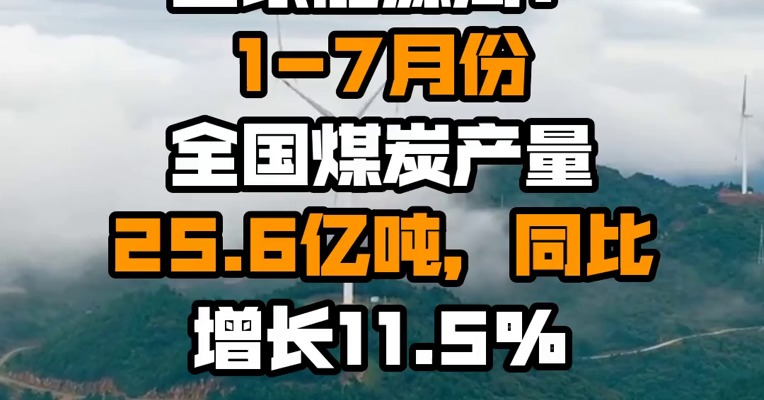 国家能源局：1-7月份全国煤炭产量25.6亿吨，同比增长11.5%
