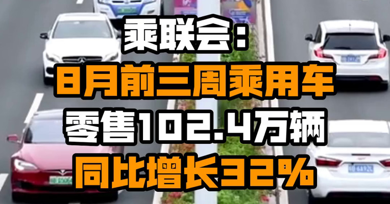 乘联会：8月前三周乘用车零售102.4万辆 同比增长32%