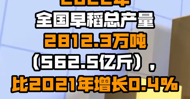 国家统计局：2022年全国早稻总产量2812.3万吨（562.5亿斤），比2021年增长0.4%
