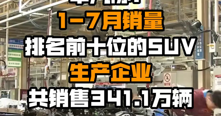 中汽协：1-7月销量排名前十位的SUV生产企业共销售341.1万辆