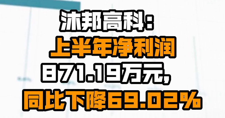 沐邦高科：上半年净利润871.19万元，同比下降69.02%