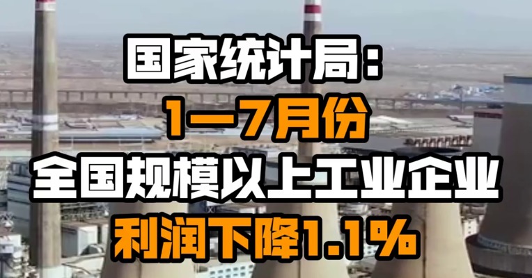 国家统计局：1—7月份全国规模以上工业企业利润下降1.1%