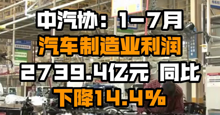 中汽协：1-7月汽车制造业利润2739.4亿元 同比下降14.4%