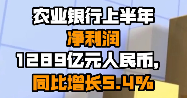 农业银行上半年净利润1289亿元人民币，同比增长5.4%