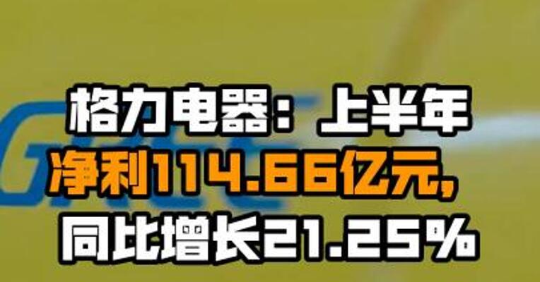 格力电器：上半年净利114.66亿元，同比增长21.25%