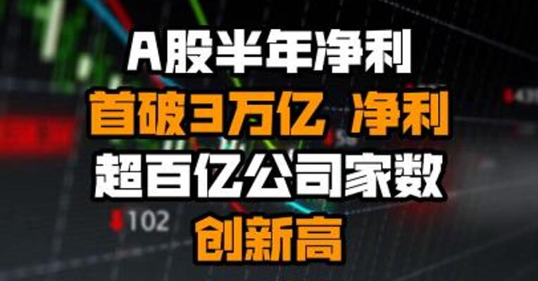 A股半年净利首破3万亿 净利超百亿公司家数创新高