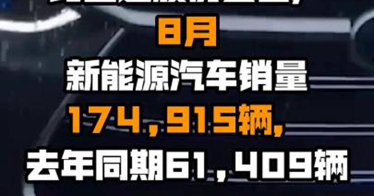 比亚迪股份公告，8月新能源汽车销量174,915辆，去年同期61,409辆