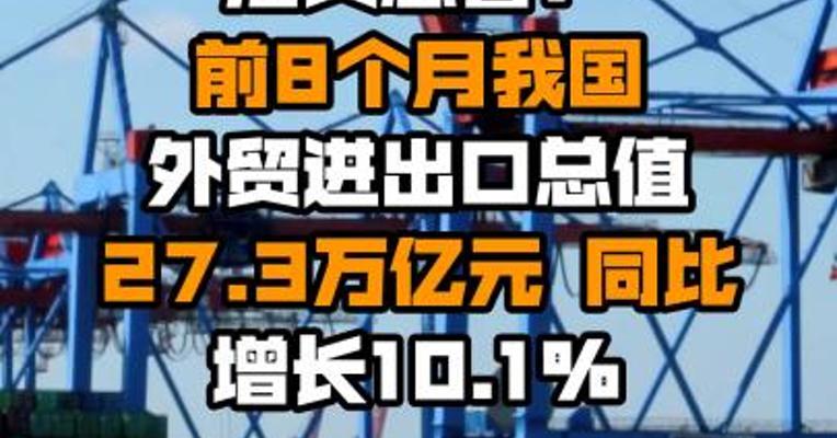 海关总署：前8个月我国外贸进出口总值27.3万亿元 同比增长10.1%