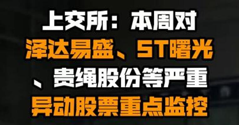 上交所：本周对泽达易盛、ST曙光、贵绳股份等严重异动股票重点监控