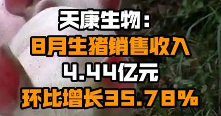 天康生物：8月生猪销售收入4.44亿元 环比增长35.78%
