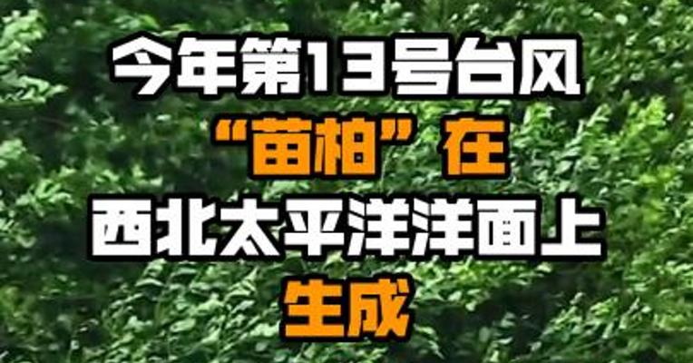 今年第13号台风“苗柏”在西北太平洋洋面上生成