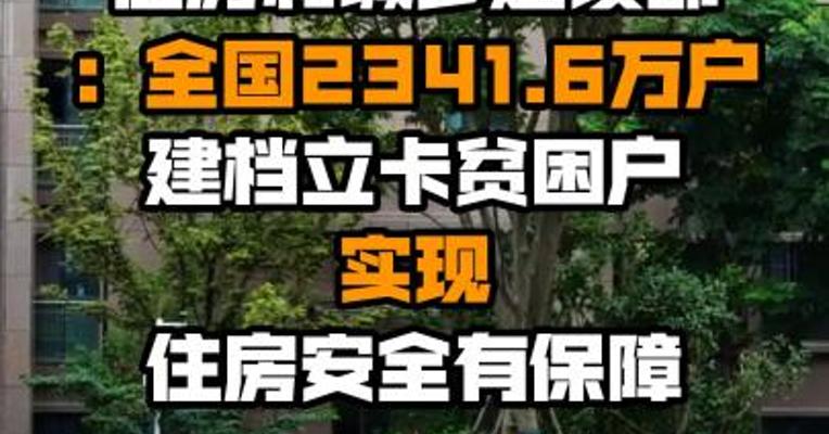 住房和城乡建设部：全国2341.6万户建档立卡贫困户实现住房安全有保障