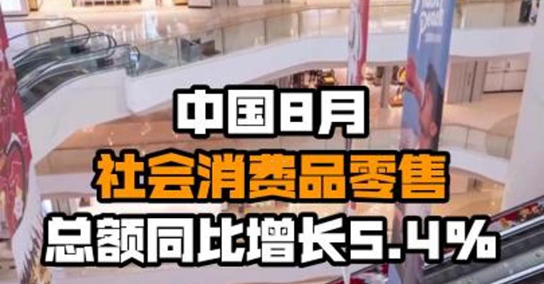 中国8月社会消费品零售总额同比增长5.4%