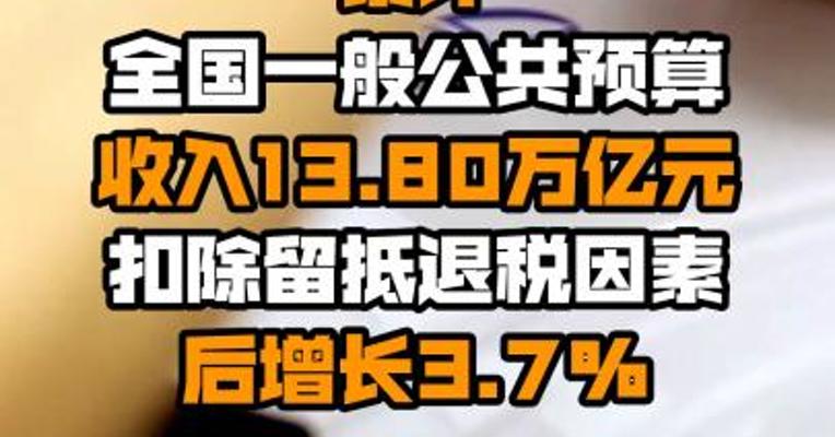 财政部：1-8月累计全国一般公共预算收入13.80万亿元 扣除留抵退税因素后增长3.7%