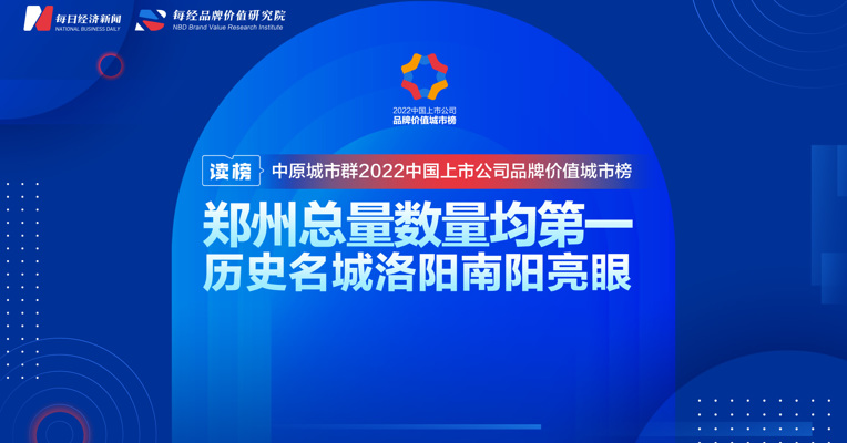 读榜丨中原城市群2022中国上市公司品牌价值城市榜：郑州总量数量均第一，历史名城洛阳南阳亮眼 
