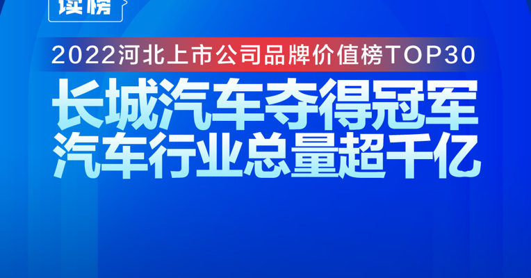 读榜 | 2022河北上市公司品牌价值榜TOP30：长城汽车夺得冠军，汽车行业总量超千亿