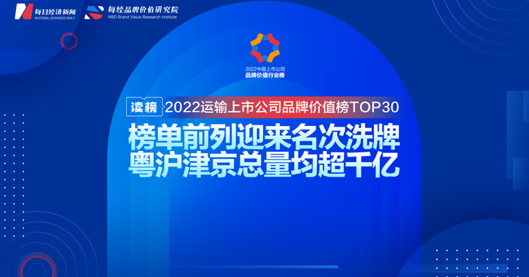 读榜 | 2022运输上市公司品牌价值榜TOP30：榜单前列迎来名次洗牌，粤沪津京总量均超千亿