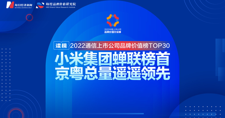 读榜 | 2022通信上市公司品牌价值榜TOP30：小米集团蝉联榜首，京粤总量遥遥领先