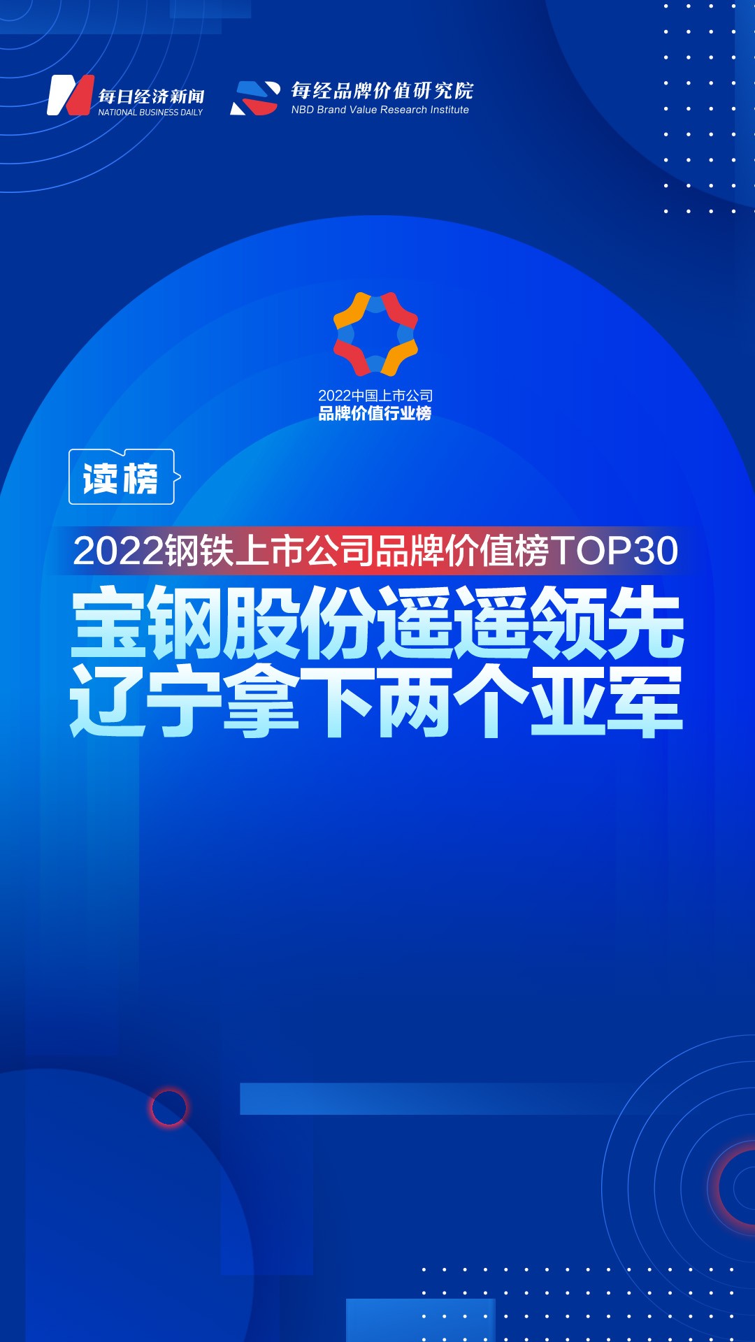 读榜丨2022钢铁上市公司品牌价值榜TOP30：宝钢股份遥遥领先，辽宁拿下两个亚军 