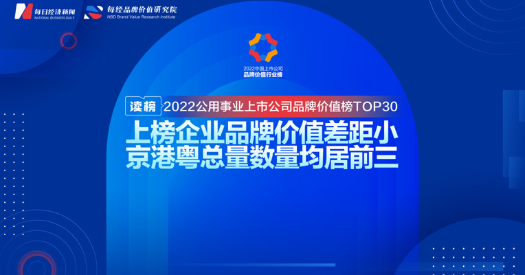 读榜 | 2022公用事业上市公司品牌价值榜TOP30：上榜企业品牌价值差距小，京港粤总量数量均居前三
