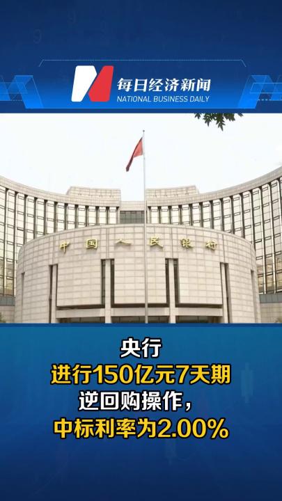 央行进行150亿元7天期逆回购操作，中标利率为2.00%