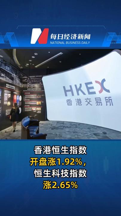 香港恒生指数开盘涨1.92%，恒生科技指数涨2.65%