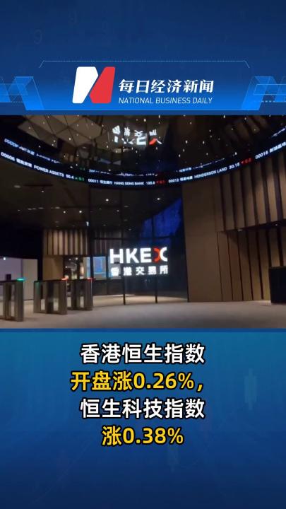 香港恒生指数开盘涨0.26%，恒生科技指数涨0.38%