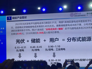 清华四川能源互联网研究院绿色储能研究所所长陈永翀：局部一类地区（光照时间足地区）“光伏＋储能”平均度电成本未来大概率降至0.30元