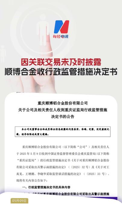 因關聯交易未及時披露順博合金收行政監管措施決定書 