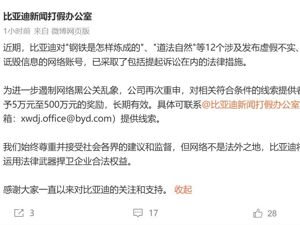 比亚迪发文：已起诉！