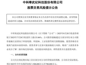 寒武纪：预计2025年全年营收最高70亿元，未有新产品发布计划！公司股价涨超15%，市值一天大增超900亿