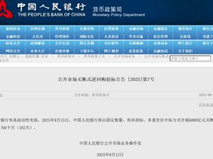 央行发布重要公告：将开展6000亿元买断式逆回购操作！最新金融数据公布：前八个月人民币存款增加20.5万亿元